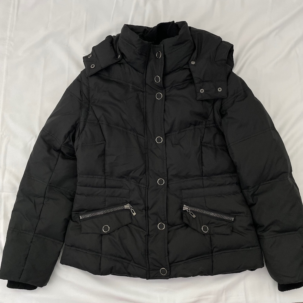 Brandon Thomas Medium Puffer Jacket Black with Removable Hood and Arm Sleeves